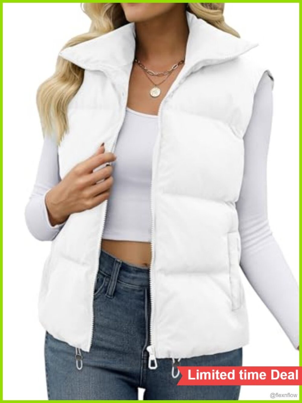 Women's Crop Puffer Vest Lightweight Sleeveless Jacket Winter Outerwear Padded
